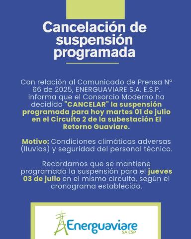 CANCELACIÓN COMUNICADO 66 DE 2025
