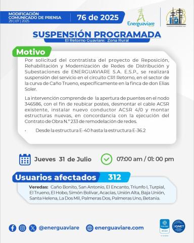 MODIFICACIÓN COMUNICADO 76 DE 2025