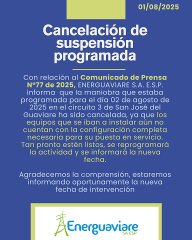 CANCELACIÓN COMUNICADO 77 DE 2025